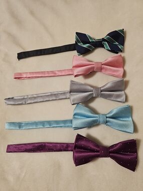 Assorted Men's Bow Tie Set - Pink, Silver, Teal, Navy Stripe, Burgundy